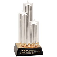 11 3/4" Clear Triple Star Column Acrylic with Gold/Black Base