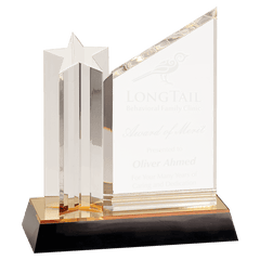 8" Clear Star Column Acrylic with Clear Plaque and Gold/Black Base