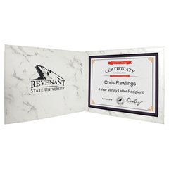 9" x 12" White Marble Laserable Leatherette Certificate Holder for 8 1/2" x 11"