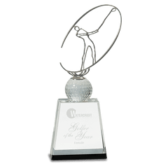 11" Clear/Black Crystal Golf Award with Silver Metal Oval Figure