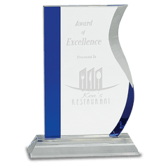 7 1/4" Blue Edge Crystal Wave on Clear Base