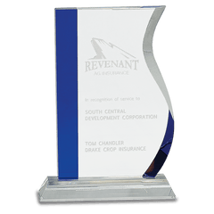 8 1/4" Blue Edge Crystal Wave on Clear Base