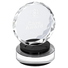 Black & Clear 5" Round Facet Crystal on Round Base