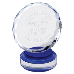 Blue & Clear 6" Round Facet Crystal on Round Base