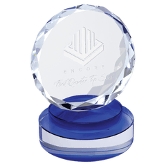 Blue & Clear 5" Round Facet Crystal on Round Base