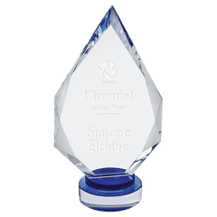 10 1/4" Diamond Crystal on Blue & Clear Round Base