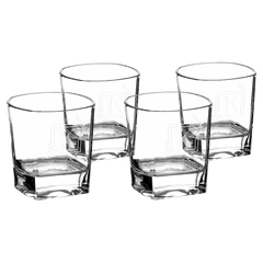 Four Polar Camel 8 oz. Rectangle Rocks Glasses in Black Gift Box with Printed Paper Sleeve