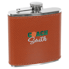 Basketball Laserable Leatherette Stainless Steel 6 oz. Flask