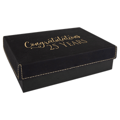 Black/Gold 7 3/8" x 5 3/4" Gift Box with Laserable Leatherette Lid