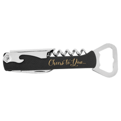 Black/Gold Laserable Leatherette Wine Bottle Opener