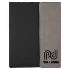 Gray Laserable Leatherette / Black 7" x 9" Canvas Portfolio with Notepad