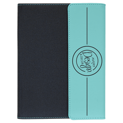 Teal Laserable Leatherette / Black 7" x 9" Canvas Portfolio with Notepad