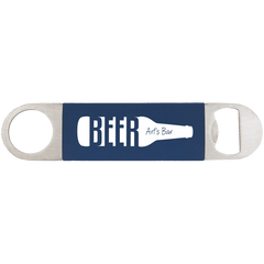 Navy Blue/White 1 1/2" x 7" Bottle Opener with Silicone Grip