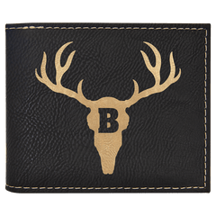 Black/Gold Laserable Leatherette Bi-Fold Wallet w/Flip ID Display