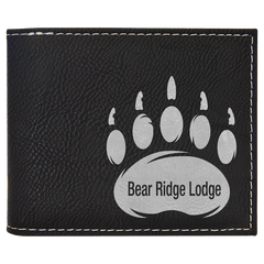 Black/Silver Laserable Leatherette Bi-Fold Wallet w/Flip ID Display