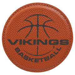 Basketball 4" Round Laserable Leatherette Coaster