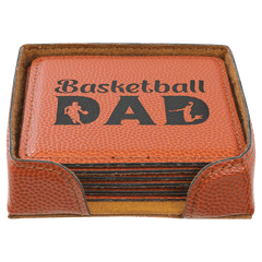Basketball 4" x 4" Square Laserable Leatherette 6-Coaster Set