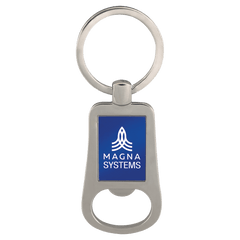 Silver/Blue 2 1/8" Laserable Bottle Opener Keychain