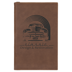Dark Brown 5 1/4" x 8 1/4" Laserable Leatherette Sketch Book with Unlined Notepad
