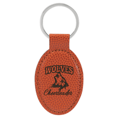 Basketball 3" x 1 3/4" Laserable Leatherette Oval Keychain