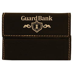 Black/Gold 3 3/4" x 2 3/4" Laserable Leatherette Hard Business Card Holder