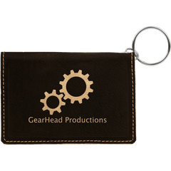 Black/Gold 4 1/4" x 3" Laserable Leatherette Keychain ID Holder