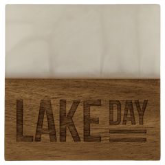 Custom Engraved 4" x 4" Acacia Wood & White Pearl Resin Square Coaster