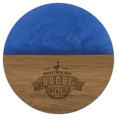 Custom Engraved 4" Acacia Wood & Blue Pearl Resin Round Coaster