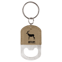 Light Brown Oval Laserable Leatherette Bottle Opener Keychain