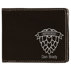 Black/Silver 4 1/2" x 3 1/2" Laserable Leatherette Bifold Wallet