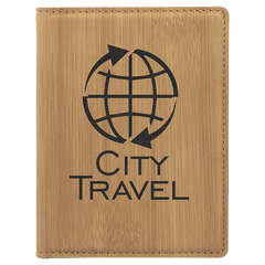 4 1/4" x 5 1/2" Bamboo Laserable Leatherette Passport Holder