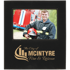 Black/Gold 5" x 7" Leatherette Photo Frame with 4 1/4" x 8 7/8" Engraving Area