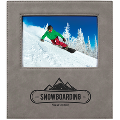 Gray 5" x 7" Leatherette Photo Frame with 4 1/4" x 8 7/8" Engraving Area