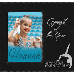 Black/Silver 5" x 7" Leatherette Photo Frame with 4 1/4" x 8 7/8" Engraving Area