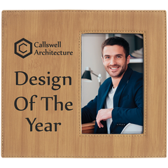 Bamboo 4" x 6" Leatherette Photo Frame with 4 1/4" x 7 7/8" Engraving Area