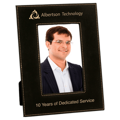 Black/Gold 4" x 6" Laserable Leatherette Photo Frame