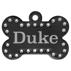 Black 1 1/2" x 1" Laserable Anodized Aluminum Swarovski Bling Bone with Tab