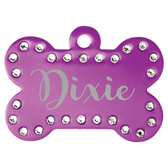 Purple 1 1/2" x 1" Laserable Anodized Aluminum Swarovski Bling Bone with Tab