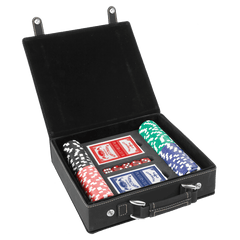 Black/Gold Laserable Leatherette 100 Chip Poker Set