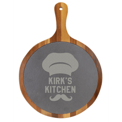 10 1/2" x 14 1/2" Round Acacia Wood/Slate Serving Board with Handle