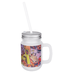12 oz. Sublimatable Frosted Mason Jar with Lid & Straw