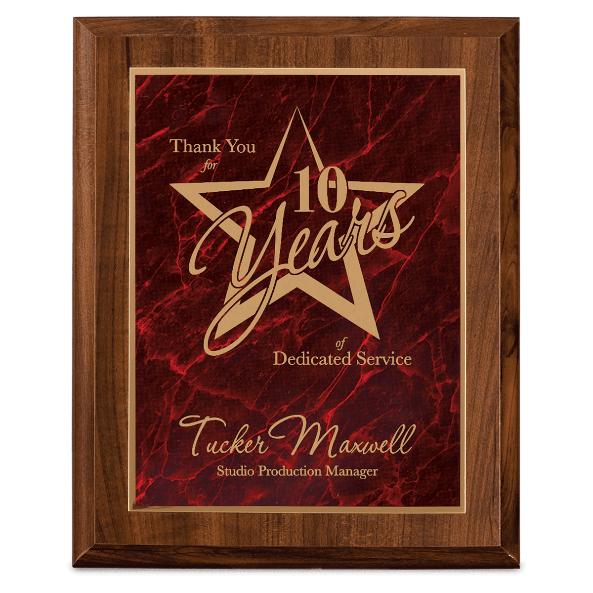 7" x  9" Cherry Finish Plaque with Red Marbleized Plate
