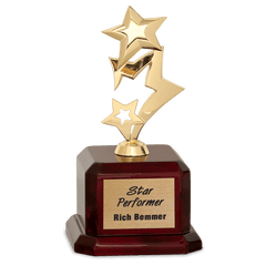 Gold Metal Rising 3-Star on Rosewood Piano Finish Base