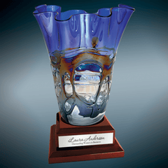 14" Art Glass Vase with Rosewood Royal Piano Finish Base