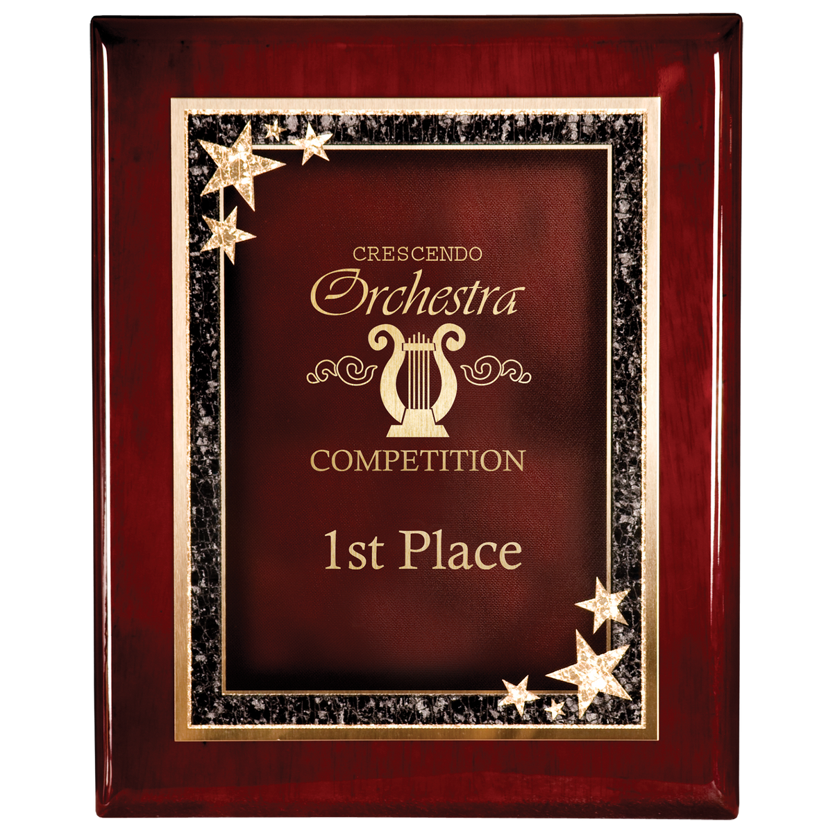 7" x 9" Premium Rosewood Finish Plaque wiht Red Starburst Plate