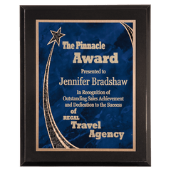 9" x 12" Premium Black Piano Finish Plaque with Blue Rising Star Plate
