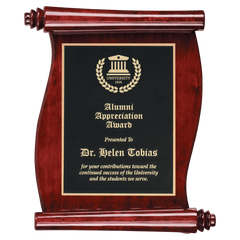 9 1/2" x 12" Rosewood Finish Scroll Plaque with Black Plate