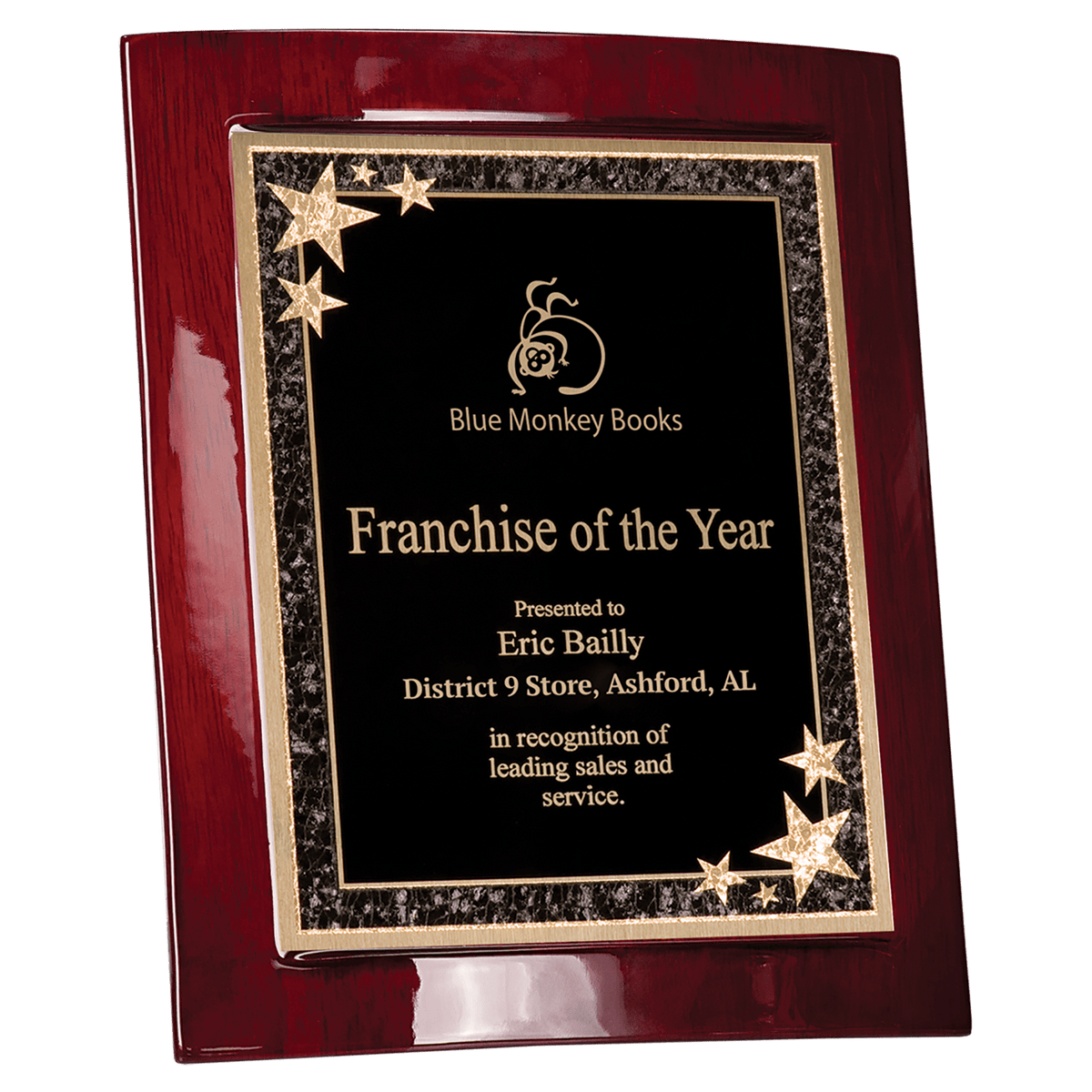 8 1/2" X 10" Rosewood Piano Finish Eclipse Plaque with Black Starburst Plate
