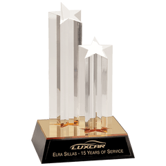 9 1/2" Clear Double Star Column Acrylic with Gold/Black Base