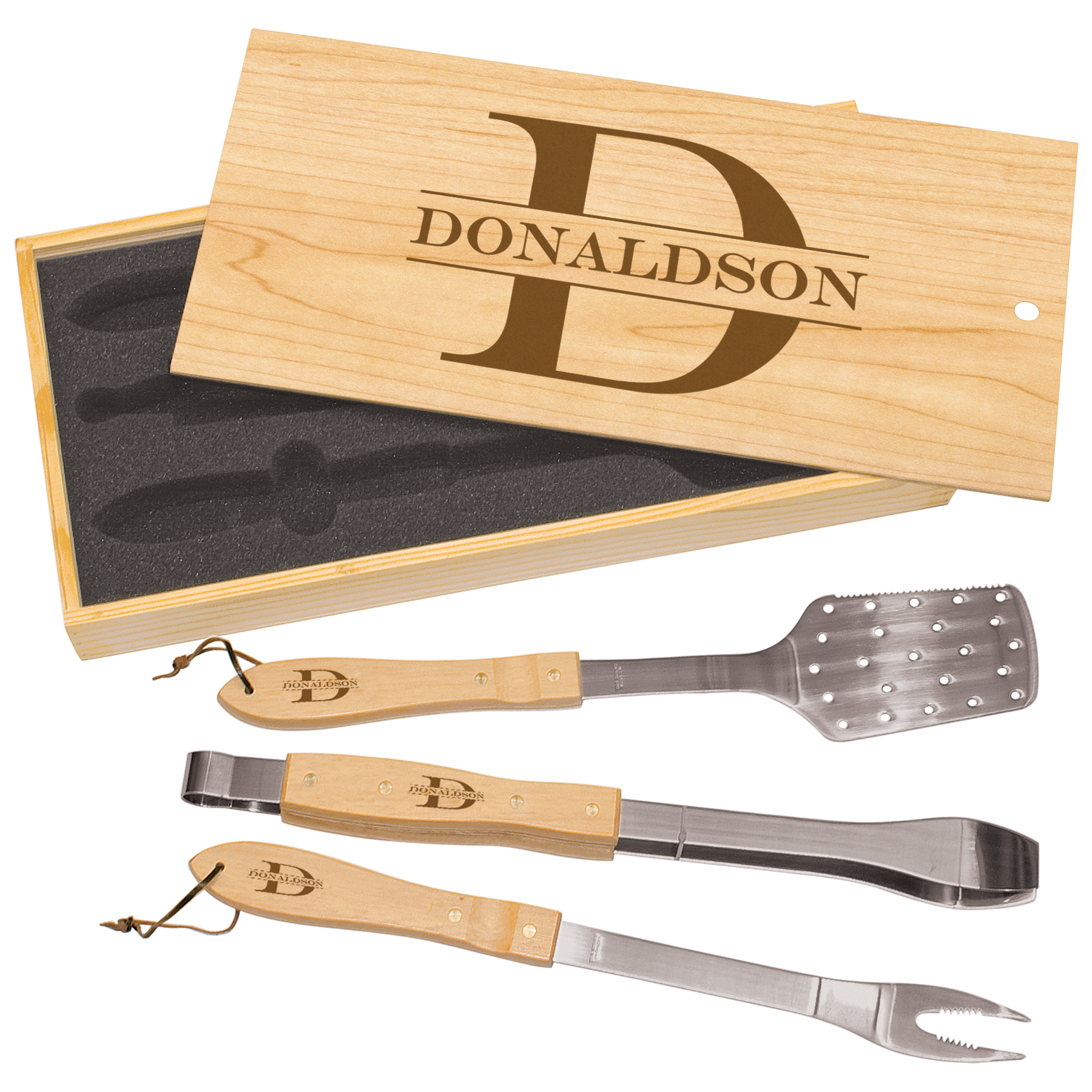 3-Piece BBQ Set in Wooden Pine Box